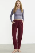 Paça Detaylı Polar Eşofman Altı - Bordo - 2