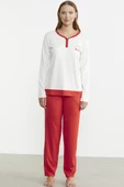 Renk Geçişli Rahat Kalıp Pijama Takım - Mercan - 4