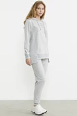 Kapüşonlu Etek Ucu Örme Detaylı Eşofman Takım - Gri thumbnail 4