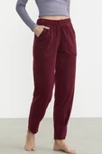 Paça Detaylı Polar Eşofman Altı - Bordo - 3