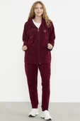 Kapüşonlu Polar Tunik Eşofman Takım - Bordo thumbnail 1