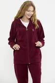 Kapüşonlu Polar Tunik Eşofman Takım - Bordo thumbnail 4