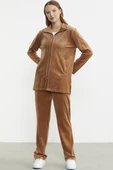 Fermuarlı Kadife Tunik Eşofman Takım - Vizon thumbnail 5