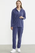 Kapüşonlu Polar Tunik Eşofman Takım - Indigo - 1