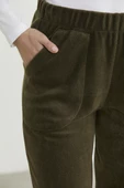 Paça Detaylı Polar Eşofman Altı - Haki - 4
