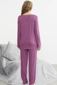 Önden Düğmeli Rahat Kalıp Pijama Takım - Gül - 6