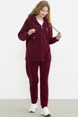 Kapüşonlu Polar Tunik Eşofman Takım - Bordo thumbnail 3