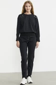Omuz Düğme Detaylı Eşofman Takım - Siyah thumbnail 1