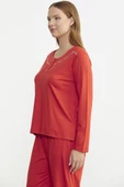 Sıfır Yaka Düğmeli Pijama Takım - Mercan - 6