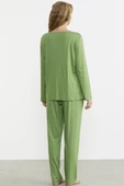 Düğme Kapamalı Rahat Kalıp Pijama Takım - Yeşil thumbnail 6