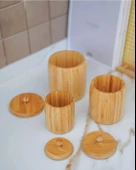 Kapris 3 Lü Bambu Kavanoz Şekerlik - 3