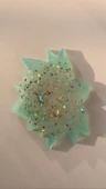 Turkuaz Rengi Lotus Çiçeği Desenli Gümüş Glitter Süslemeli Bardak Altlığı El Yapımı Epoksi Hediyelik - 1