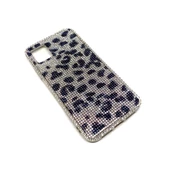 iPhone 11 Uyumlu Kristal Taşlı Şeffaf Telefon Kılıfı Siyah Gümüş Leopar Desen - 1