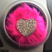 Kalpli Kristal Taşlı Havalandırma Klips Oto Kokusu Gümüş Pembe Tüylü - 1