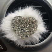 Kalpli Kristal Taşlı Havalandırma Klips Oto Kokusu Gümüş Beyaz Tüylü - 1