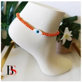 Turuncu Kesme Boncuk -  Sedef Nazar Boncuğu Kadın Halhal - 1