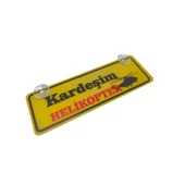 Kardeşim Helikopter Yazılı Sarı Dekor Plaka Vantuzlu Cam Süsü 22x7.5cm KH2 - 1