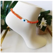 Turuncu Kesme Boncuk -  Sedef Nazar Boncuğu Kadın Halhal - 2