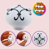 Defne Siyah Çizgili Beyaz Polimer Düğme Kulp Mantar Mobilya Mutfak Dolabı Çekmece Kulbu Kulpları thumbnail 1
