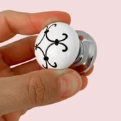 Defne Siyah Çizgili Beyaz Polimer Düğme Kulp Krom Tablalı Mobilya Mutfak Dolabı Çekmece Kulbu Kulpları thumbnail 3