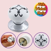 Defne Siyah Çizgili Beyaz Polimer Düğme Kulp Krom Tablalı Mobilya Mutfak Dolabı Çekmece Kulbu Kulpları thumbnail 1