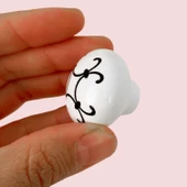 Defne Siyah Çizgili Beyaz Polimer Düğme Kulp Mantar Mobilya Mutfak Dolabı Çekmece Kulbu Kulpları thumbnail 3