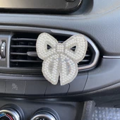 Kristal Taşlı Fiyonk Kurdele Pleksi Havalandırma Klips Oto Kokusu Gümüş Beyaz - 1