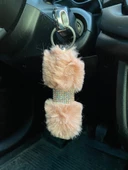 Kristal Taşlı Yumuşak Tüylü Peluş Puf Anahtarlık Rose Gold - 1