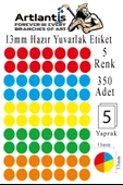 13 mm Renkli Hazır Yuvarlak Etiket 350 li 1 Paket Mix Color Ofis Etiketler Kendinden Yapışkanlı Nokta Etiket - 1