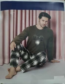 Sude Erkek Bisiklet Yaka Kışlık Polar Pijama Takımı A100/71 - 1 Adet  XL Haki thumbnail 3