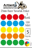 25 mm Renkli Hazır Yuvarlak Etiket 100 lü 1 Paket Mix Color Ofis Etiketleri Kendinden Yapışkanlı Nokta Etiket - 1