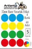 32 mm Renkli Hazır Yuvarlak Etiket 60 lı 1 Paket Mix Color Ofis Etiketleri Kendinden Yapışkanlı Nokta Etiket - 1