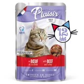 Plaisir 100Gr Pouch Beef and Dinde Sığır Hindi Etli 12Adet Kedi Maması thumbnail 2