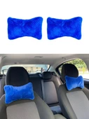 Yumuşak Peluş Ortopedik Araba Seyahat Boyun Yastığı 2'li Mavi - 1