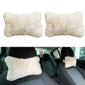 Yumuşak Peluş Ortopedik Araba Seyahat Boyun Yastığı 2'li Bej - 1