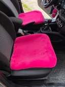 Yumuşak Tüylü Peluş Serme Oto Koltuk Koruyucu Minder Ön 2'li Fuşya Pembe - 1