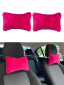 Yumuşak Peluşlu Ortopedik Araba Seyahat Boyun Yastığı 2'li Fuşya Pembe - 1