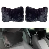 Yumuşak Peluşlu Ortopedik Araba Seyahat Boyun Yastığı 2'li Siyah - 1