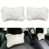Yumuşak Peluşlu Ortopedik Araba Seyahat Boyun Yastığı 2'li Beyaz - 1