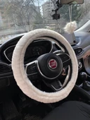 Yumuşak Tüylü Peluş Direksiyon Kılıfı Beyaz - 1