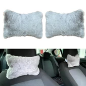 Yumuşak Peluşlu Ortopedik Araba Seyahat Boyun Yastığı 2'li Gri - 1