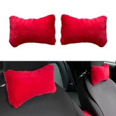 Yumuşak Peluşlu Ortopedik Araba Seyahat Boyun Yastığı 2'li Kırmızı - 1