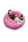 Yumuşak Tüylü Peluş Yuvarlak Evcil Hayvan Kedi Yatağı Minder 50cm Şeker Pembe - 1