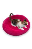 Yumuşak Tüylü Peluş Yuvarlak Evcil Hayvan Kedi Yatağı Minder 50cm Fuşya Pembe - 1