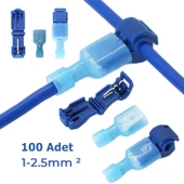 T Hızlı Kolay Kablo Ekleme Aparatı Konnektör Klips Klemens Mavi 100 Adet - 1