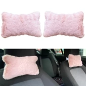 Yumuşak Peluşlu Ortopedik Araba Seyahat Boyun Yastığı 2'li Pudra Pembe - 1