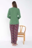 Senfoni Kadın Düğmeli Yaka Uzun Kol Pamuklu Pijama Takımı 6031 -1 Adet  Yeşil S - M thumbnail 3
