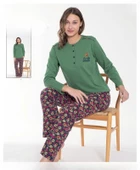 Senfoni Kadın Düğmeli Yaka Uzun Kol Pamuklu Pijama Takımı 6031 -1 Adet  Yeşil S - M thumbnail 4
