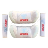 Tofaş Nakışlı Deri Araç Boyun Yastığı Seti Bej - 1