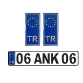TR Avrupa Birliği Plaka Arması Metal Etiket Sticker Mavi 2'li - 1